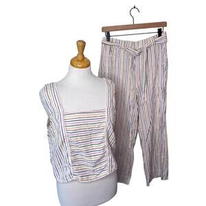 MARINE LAYER Hemp Blend Striped Tank Top & Belted Pants Multicolor Size Medium